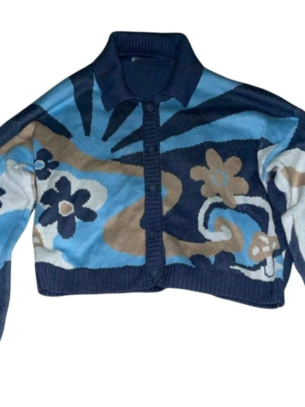 Hollister Blue Floral Button-Up Cropped Cardigan